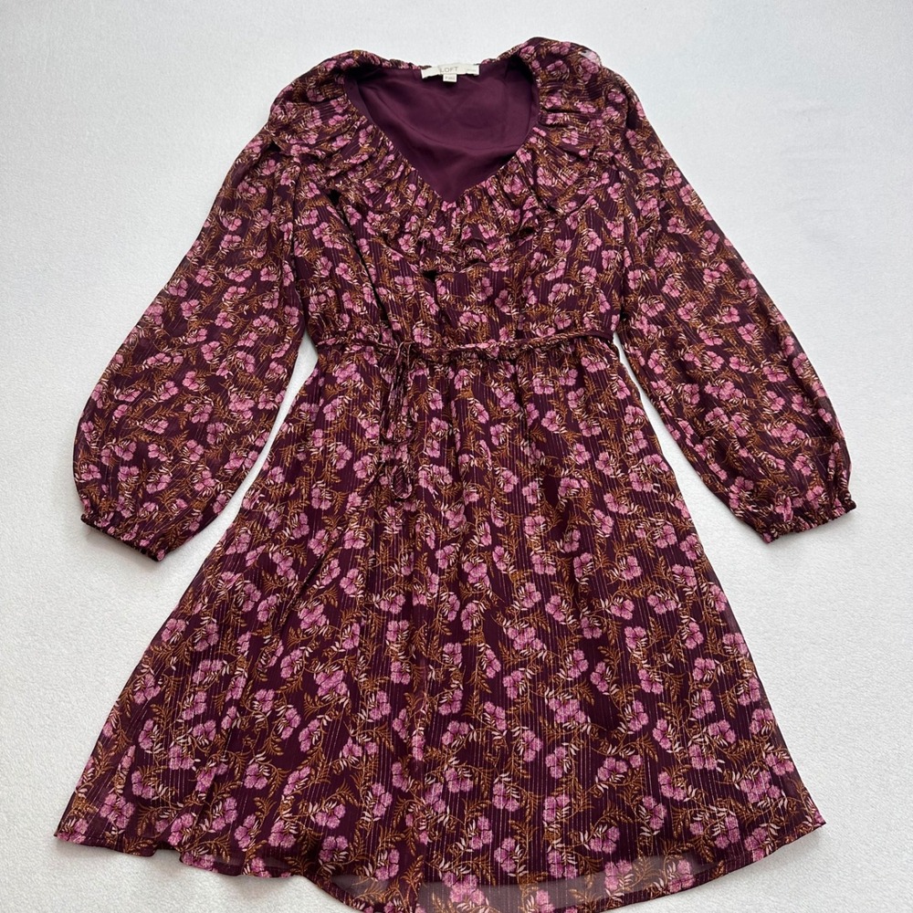 LOFT Raspberry Floral Mini Dress-small petite - Picture 2 of 9